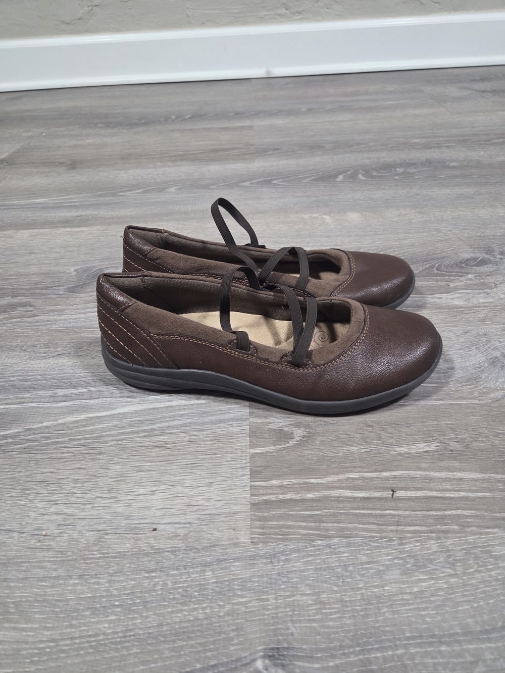 Earth Spirit Brown Mary Jane Flats with Cross Straps